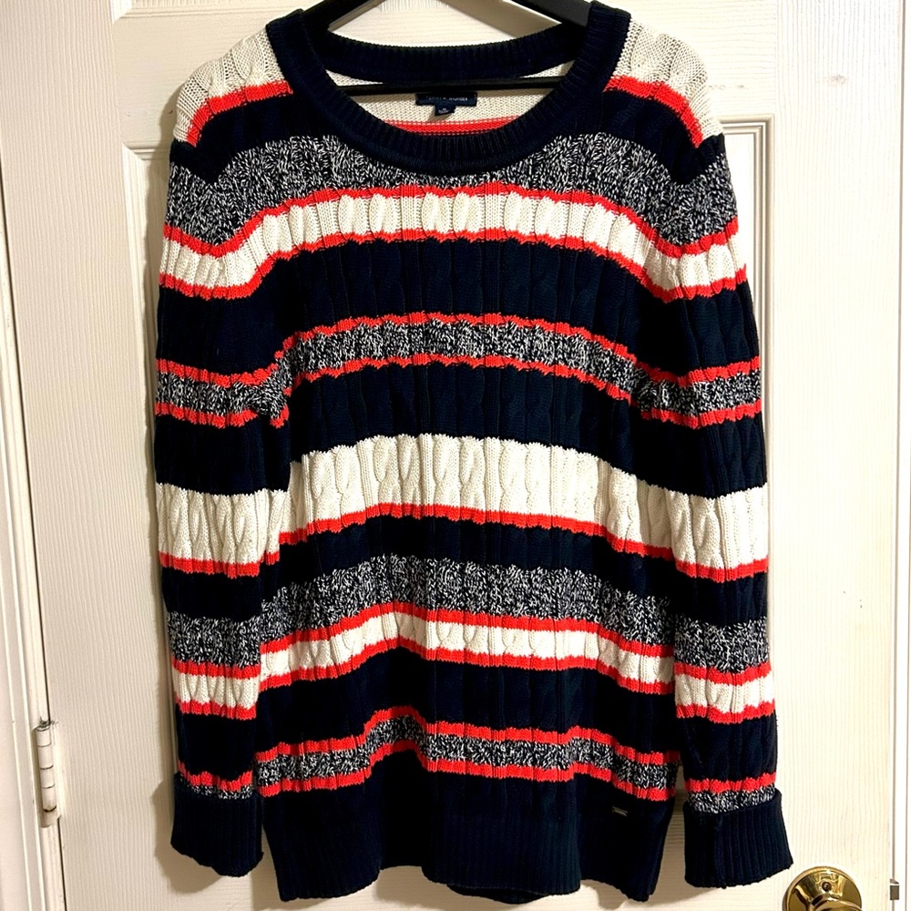 Tommy Hilfiger - Men's Size XL - Heavy Cable Knit Multicolor Striped Sweater